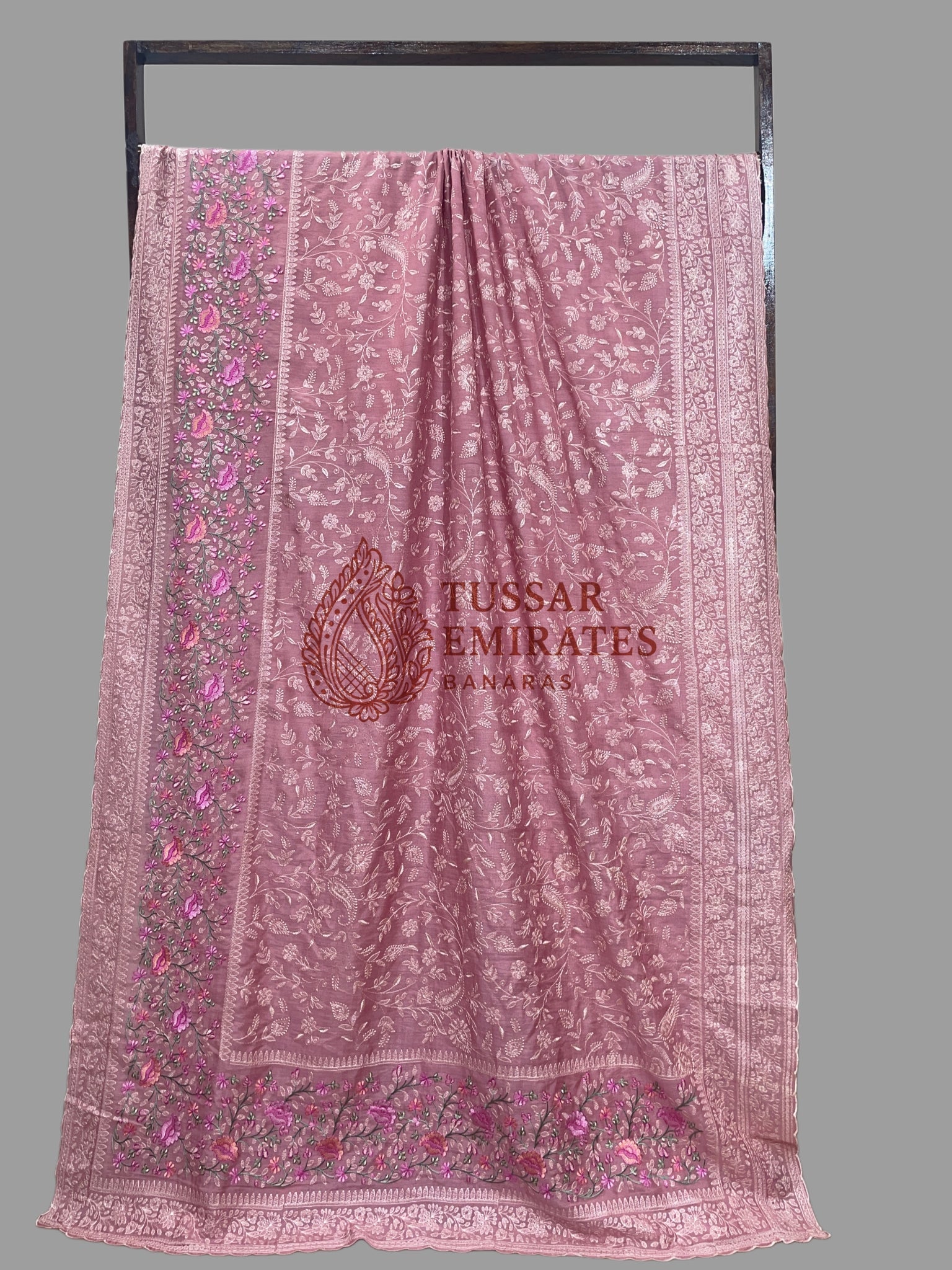 Pure Munga Silk Banarasi Saree - Chikankari all over - Tussar Emirates