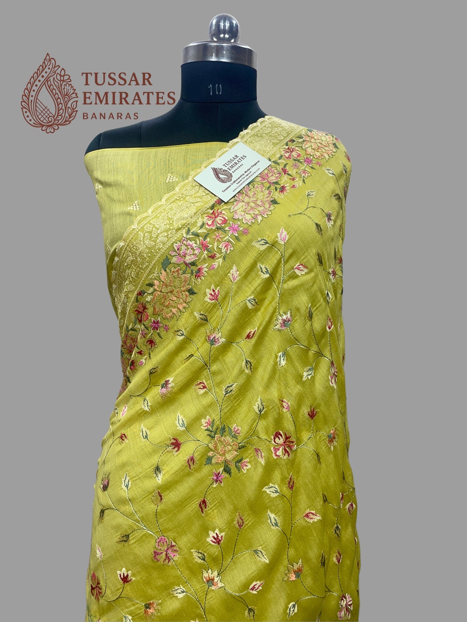 Pure Munga Silk Banarasi Saree - Chikankari all over - Tussar Emirates