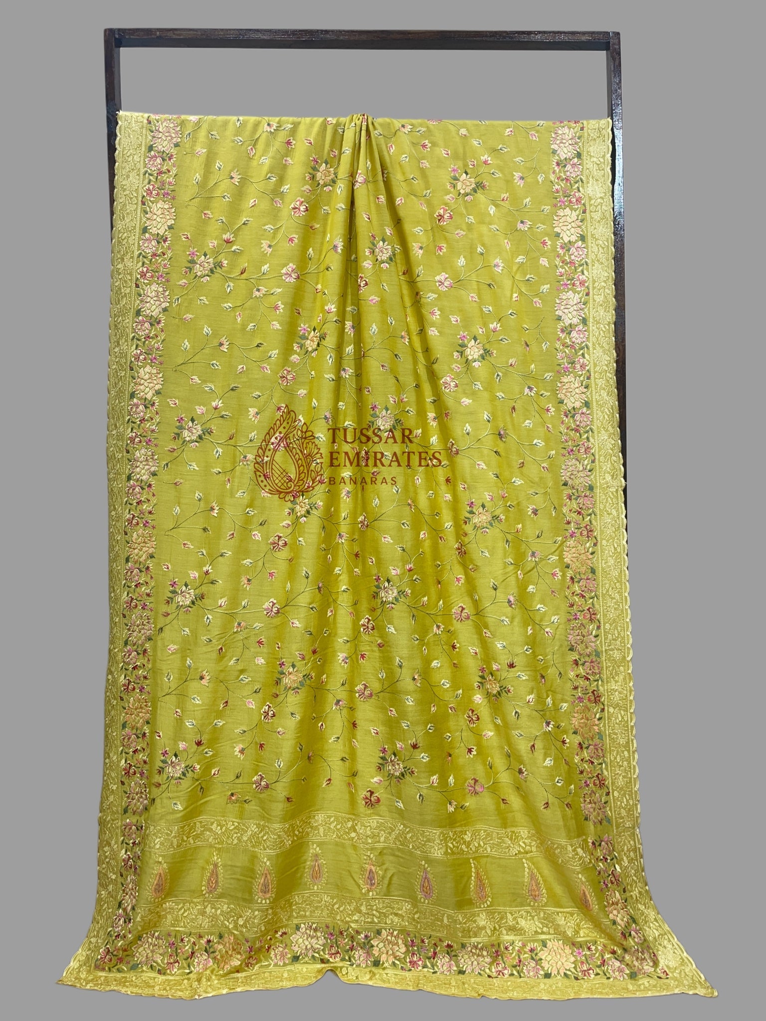 Pure Munga Silk Banarasi Saree - Chikankari all over - Tussar Emirates