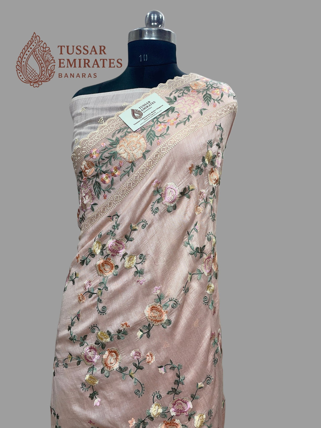 Pure Munga Silk Banarasi Saree - Chikankari all over - Tussar Emirates