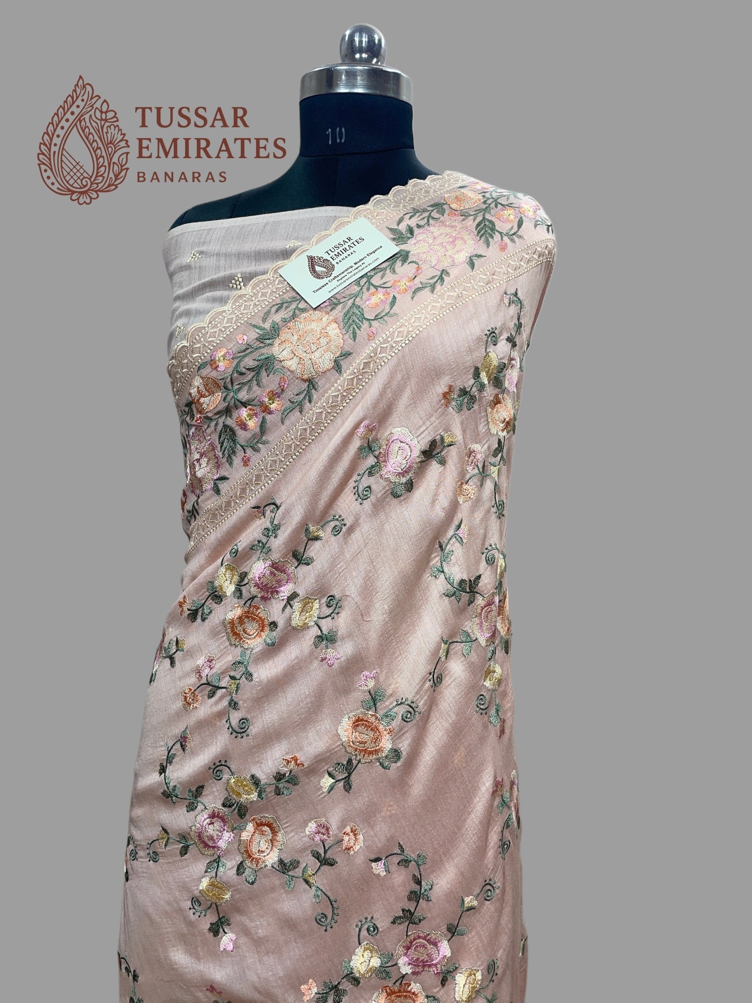 Pure Munga Silk Banarasi Saree - Chikankari all over - Tussar Emirates