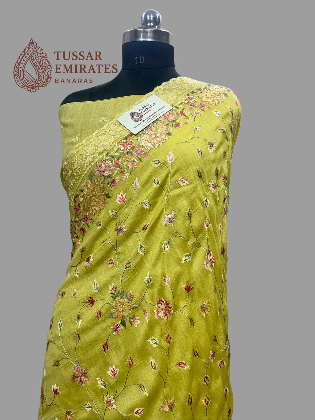 Pure Munga Silk Banarasi Saree - Chikankari all over - Tussar Emirates