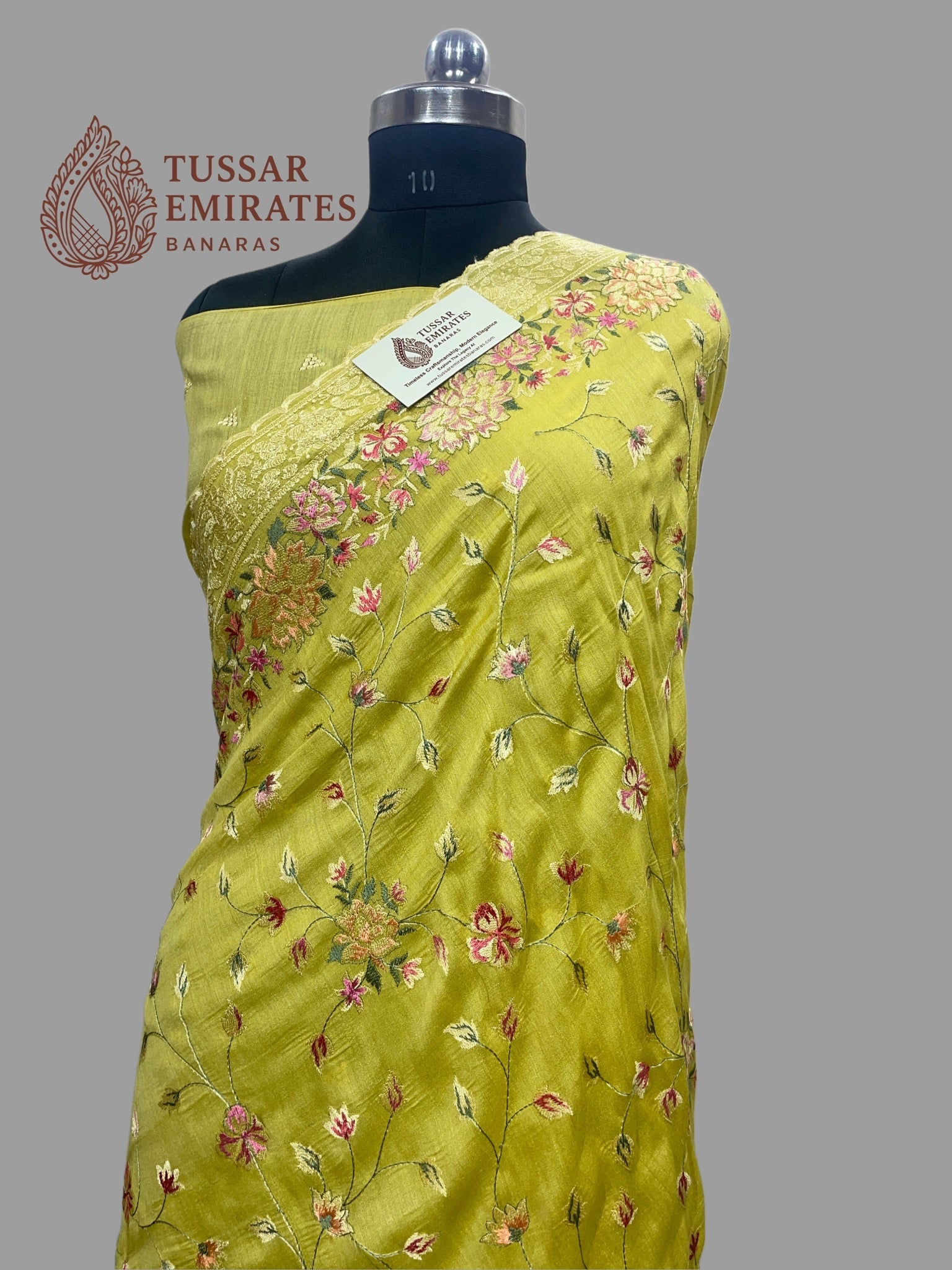 Pure Munga Silk Banarasi Saree - Chikankari all over - Tussar Emirates