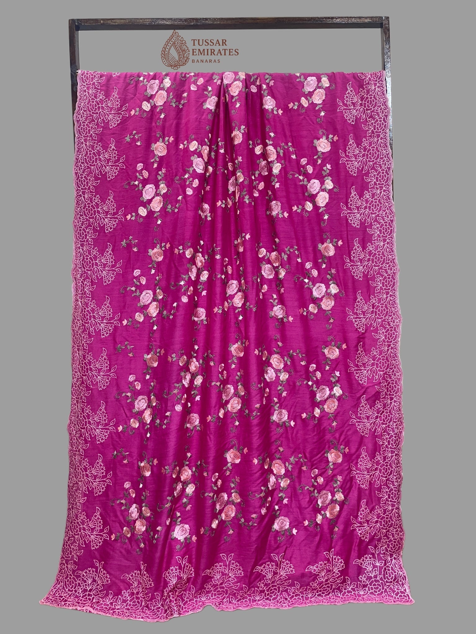 Pure Munga Silk Banarasi Saree - Chikankari all over - Tussar Emirates