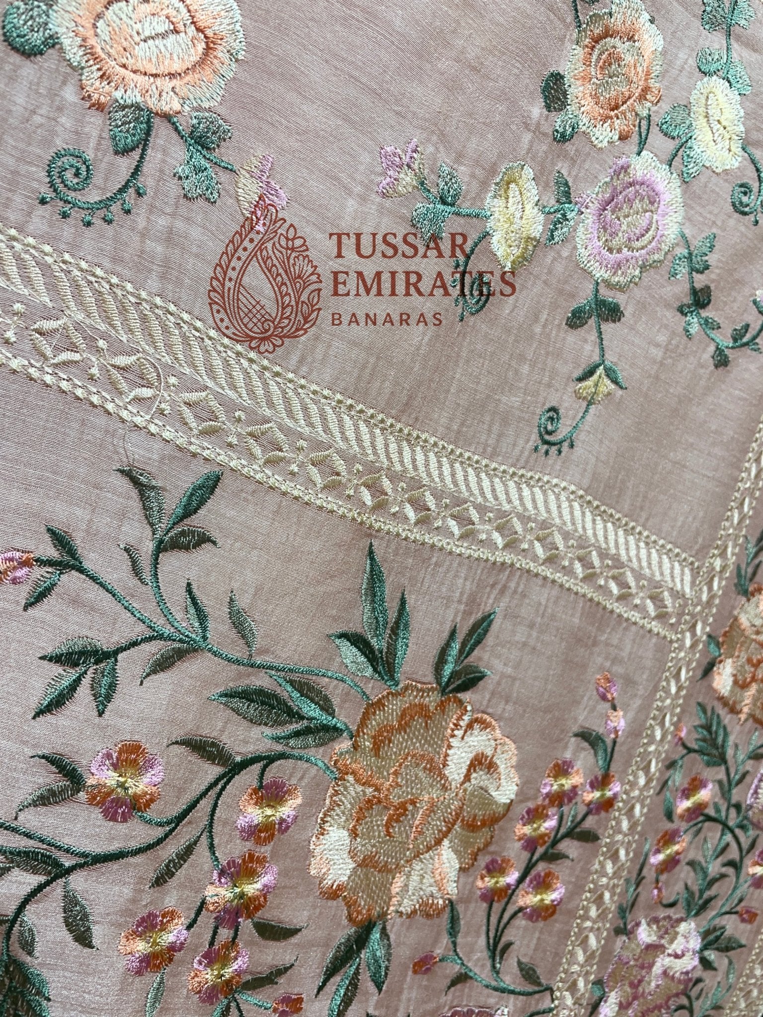 Pure Munga Silk Banarasi Saree - Chikankari all over - Tussar Emirates