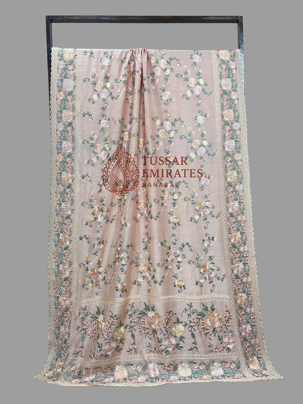 Pure Munga Silk Banarasi Saree - Chikankari all over - Tussar Emirates