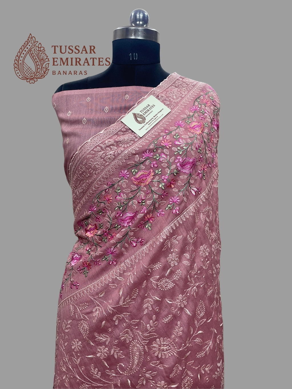 Pure Munga Silk Banarasi Saree - Chikankari all over - Tussar Emirates