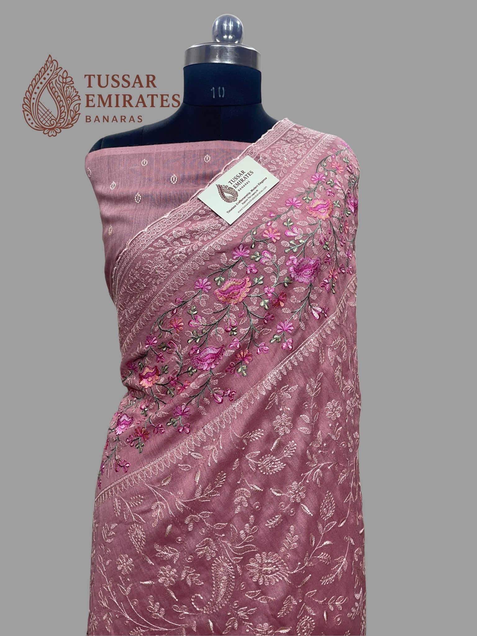 Pure Munga Silk Banarasi Saree - Chikankari all over - Tussar Emirates