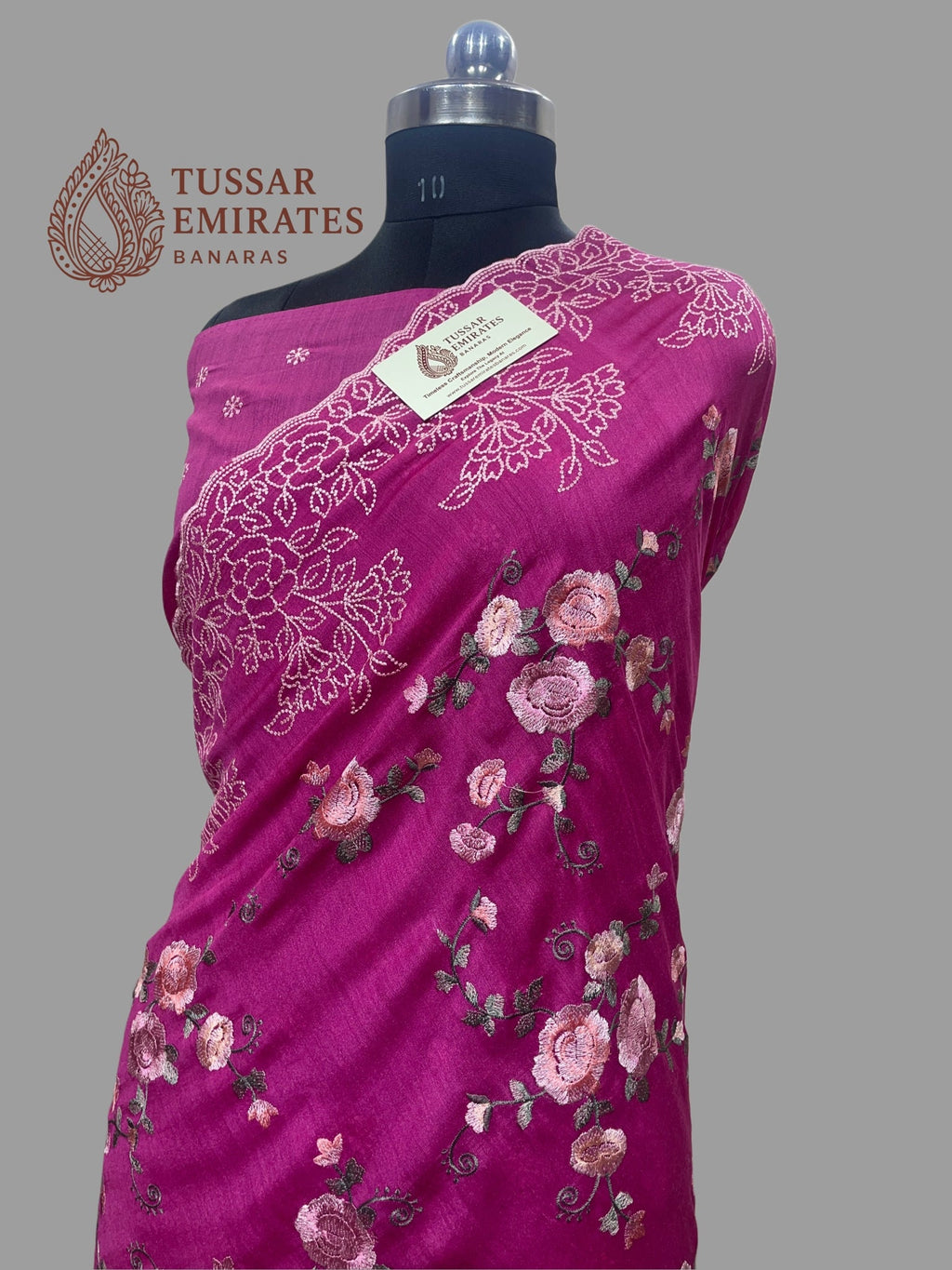 Pure Munga Silk Banarasi Saree - Chikankari all over - Tussar Emirates