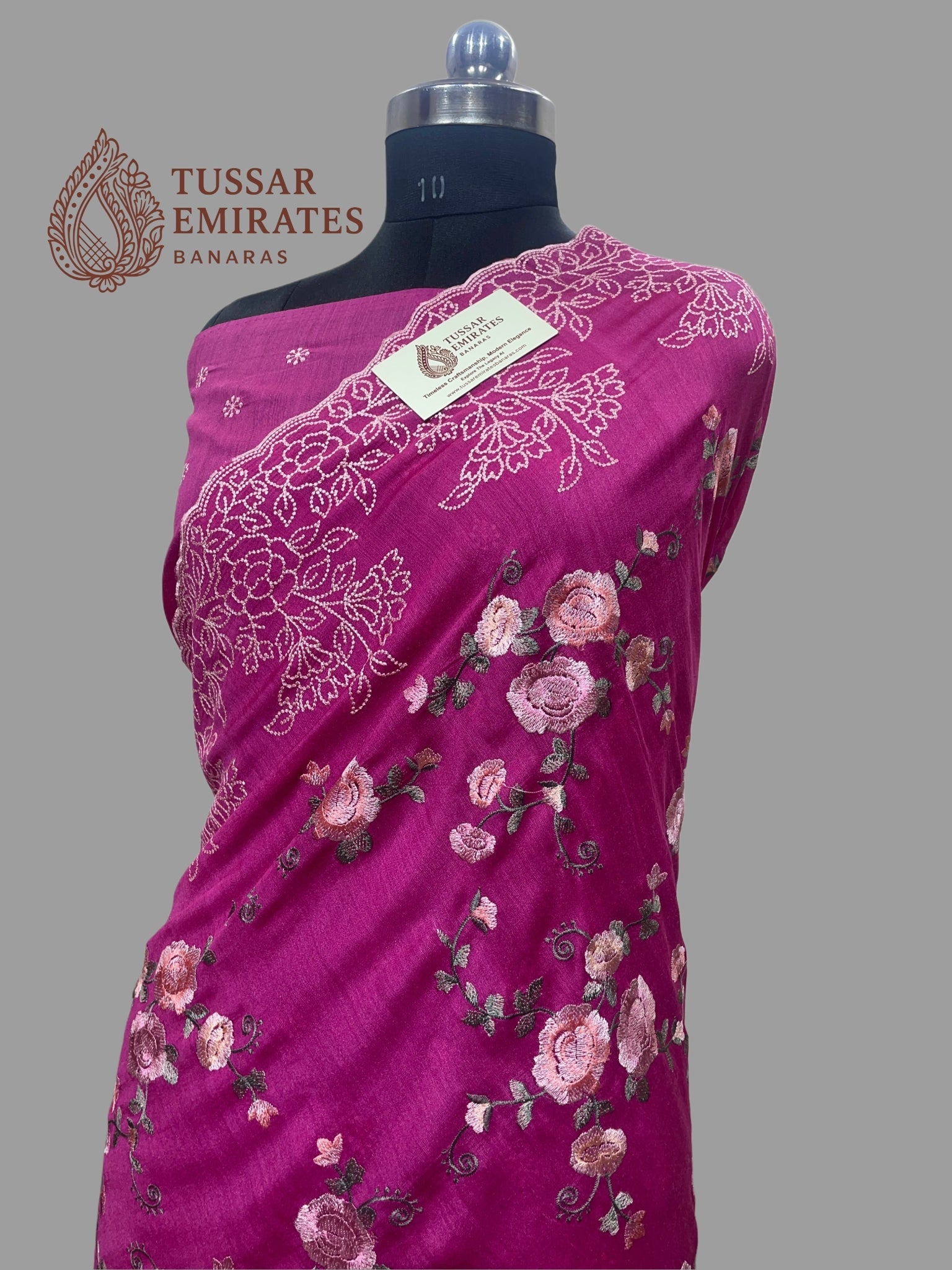 Pure Munga Silk Banarasi Saree - Chikankari all over - Tussar Emirates