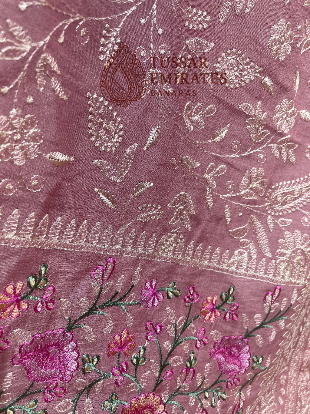 Pure Munga Silk Banarasi Saree - Chikankari all over - Tussar Emirates