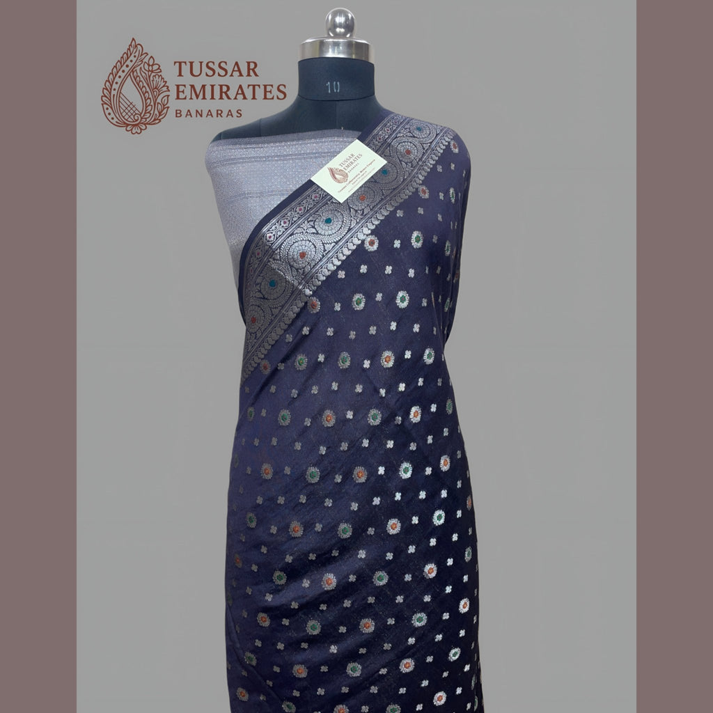 Pure Munga Silk Banarasi Saree – In Black Antique Zari - Tussar Emirates