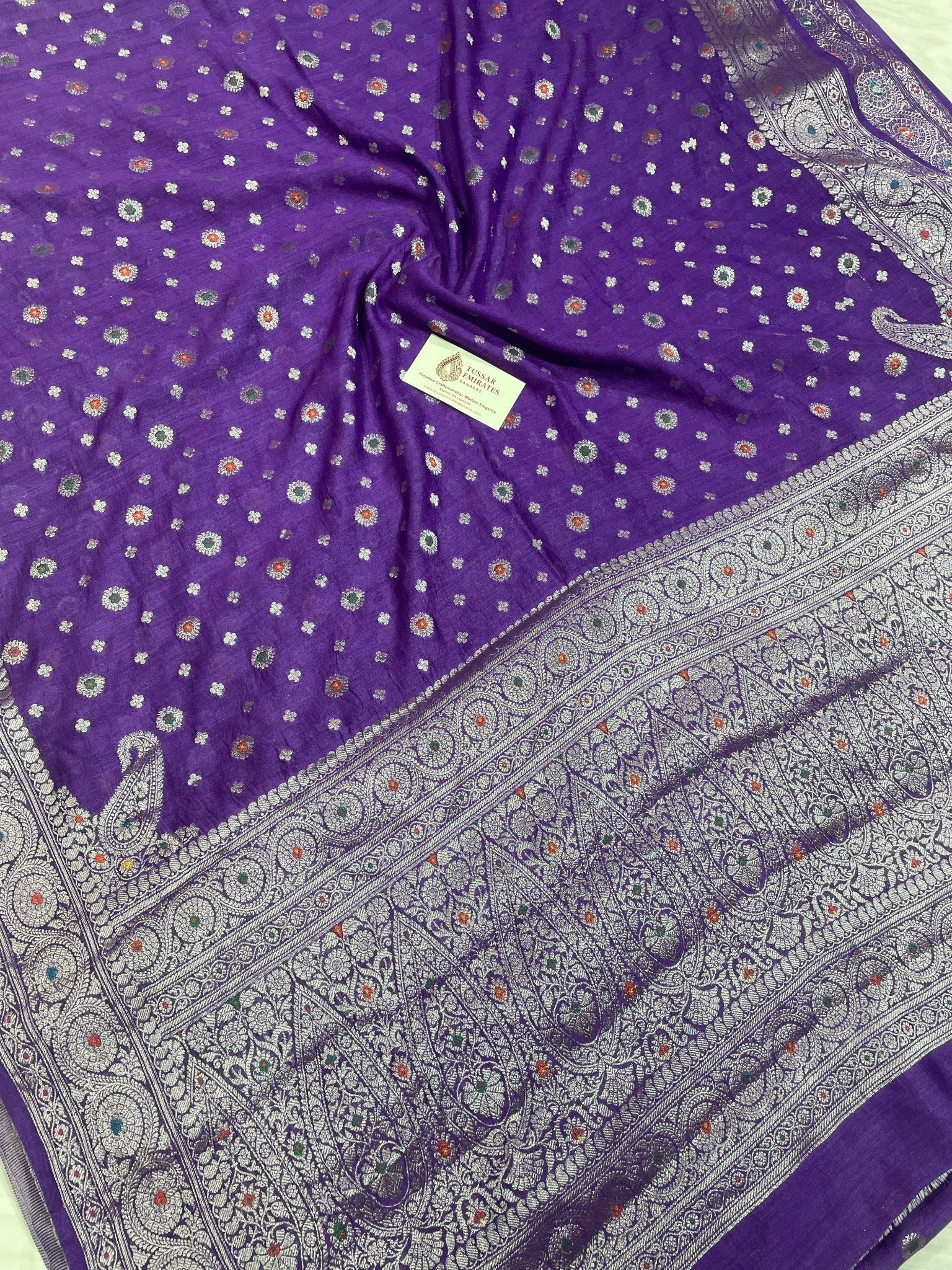 Pure Munga Silk Banarasi Saree – Purple Water Zari - Tussar Emirates