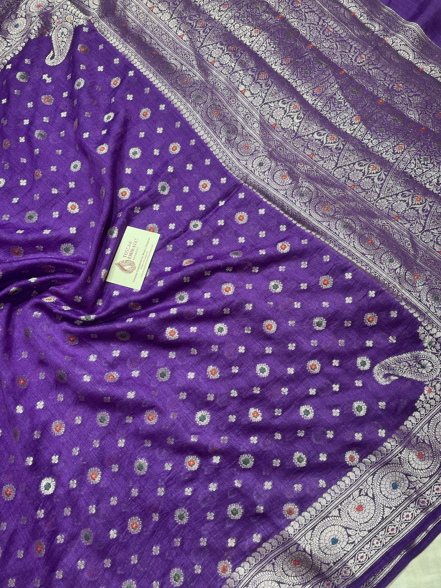 Pure Munga Silk Banarasi Saree – Purple Water Zari - Tussar Emirates