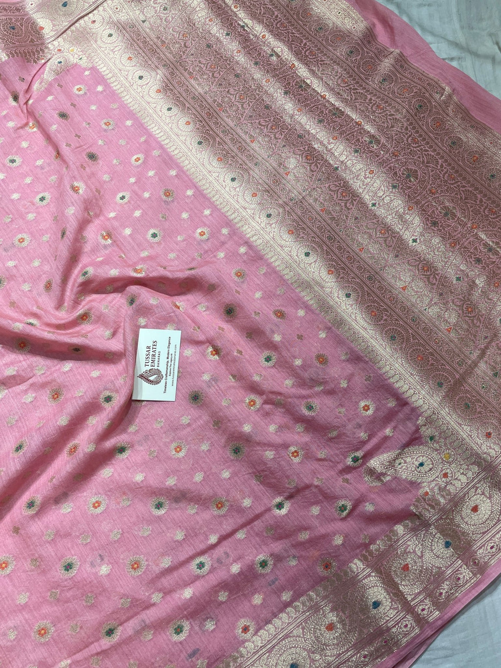 Pure Munga Silk Banarasi Saree – Rose Pink Antique Zari - Tussar Emirates