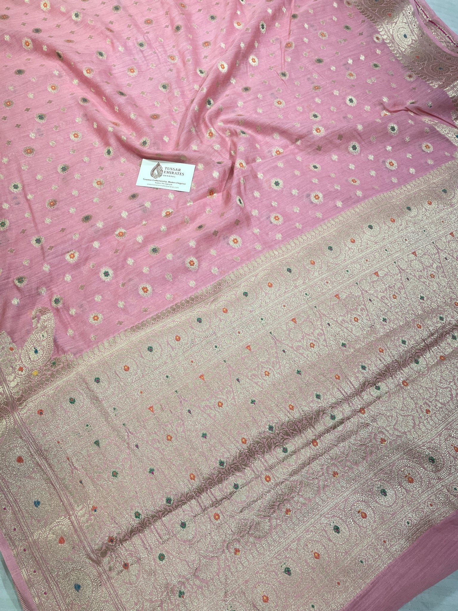 Pure Munga Silk Banarasi Saree – Rose Pink Antique Zari - Tussar Emirates