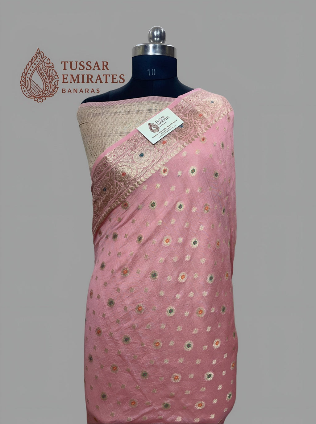 Pure Munga Silk Banarasi Saree – Rose Pink Antique Zari - Tussar Emirates