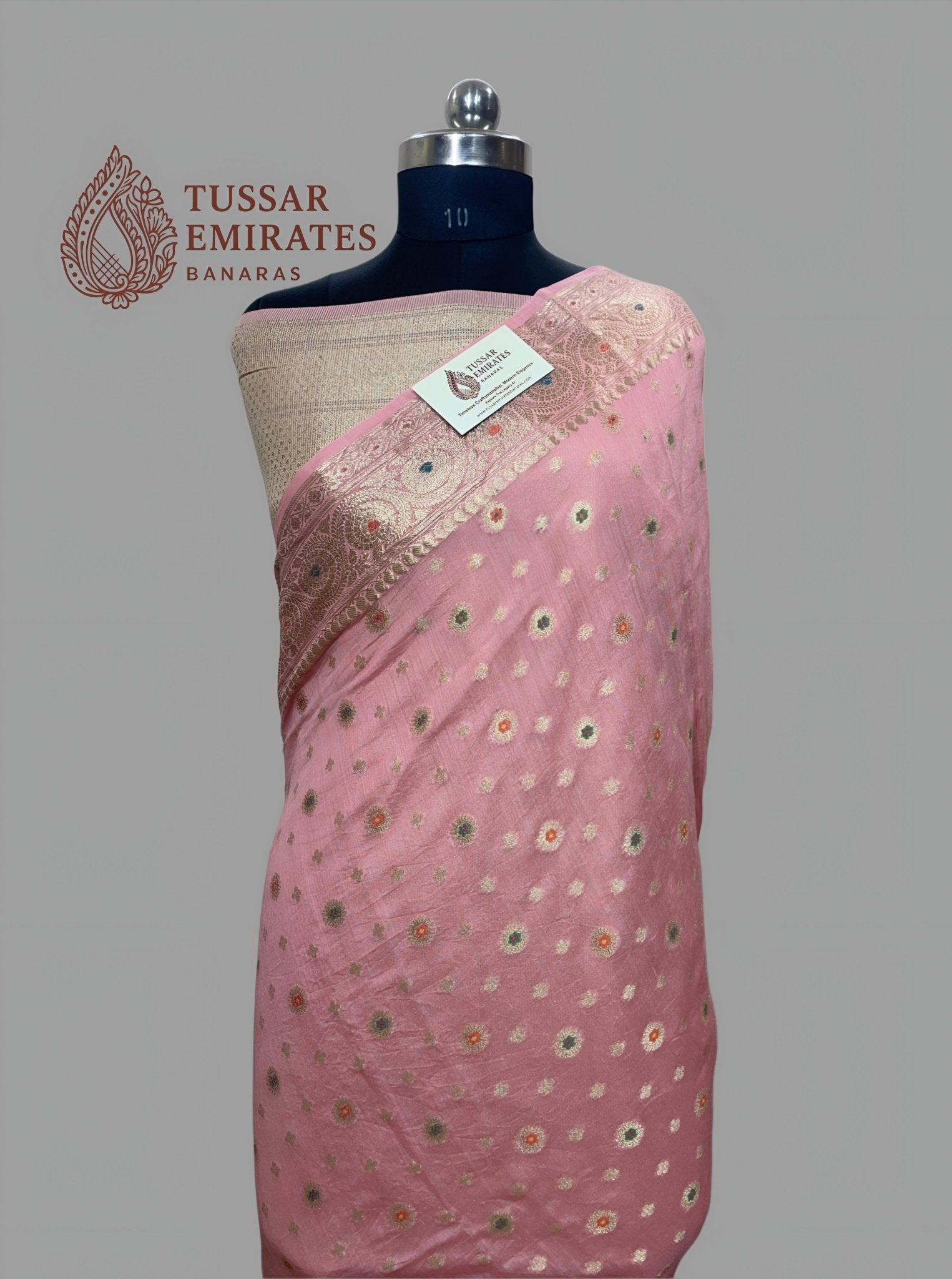 Pure Munga Silk Banarasi Saree – Rose Pink Antique Zari - Tussar Emirates