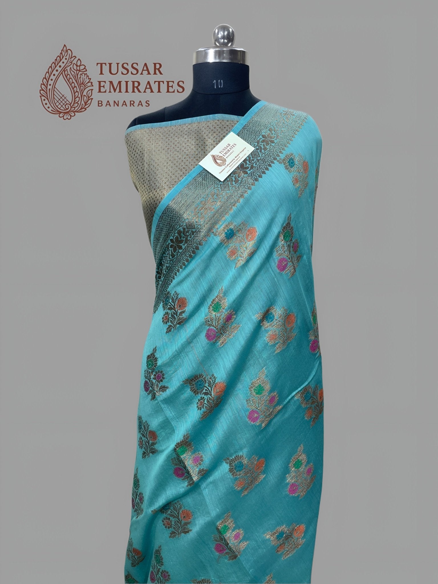 Pure Munga Silk Banarasi Saree – Sky Blue Antique Zari - Tussar Emirates