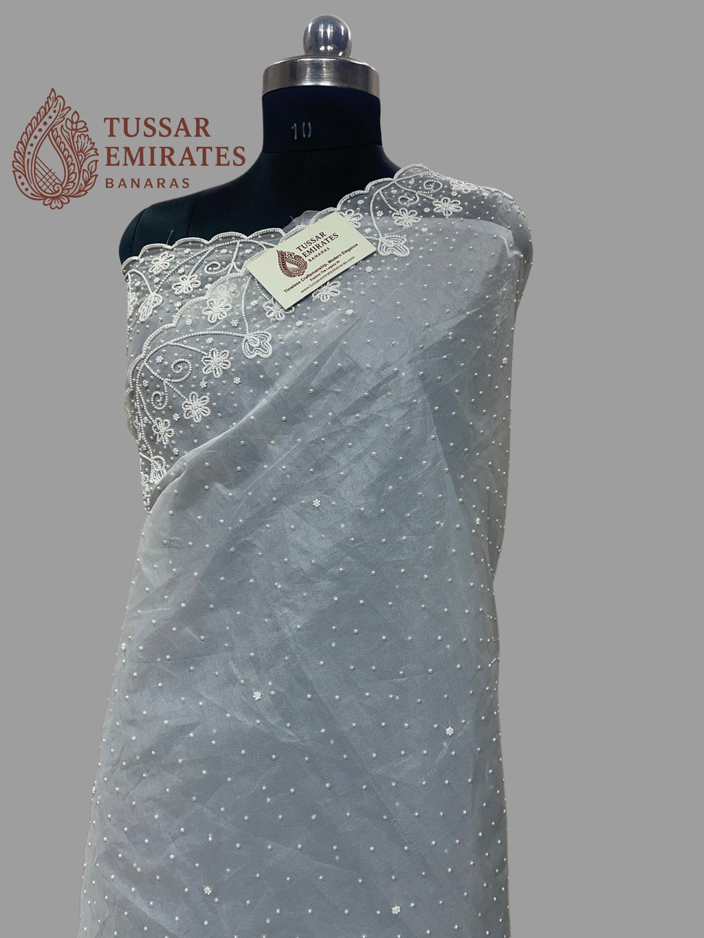 Pure Organza Silk Handloom Banarasi Saree - handwork motifs - Tussar Emirates