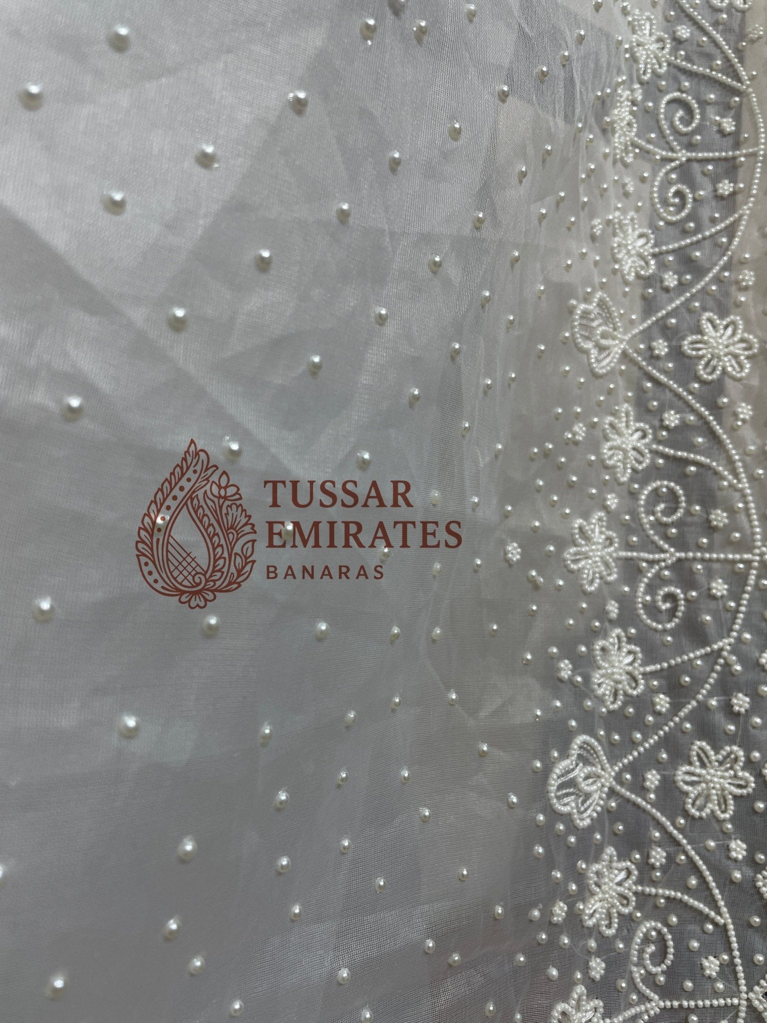 Pure Organza Silk Handloom Banarasi Saree - handwork motifs - Tussar Emirates