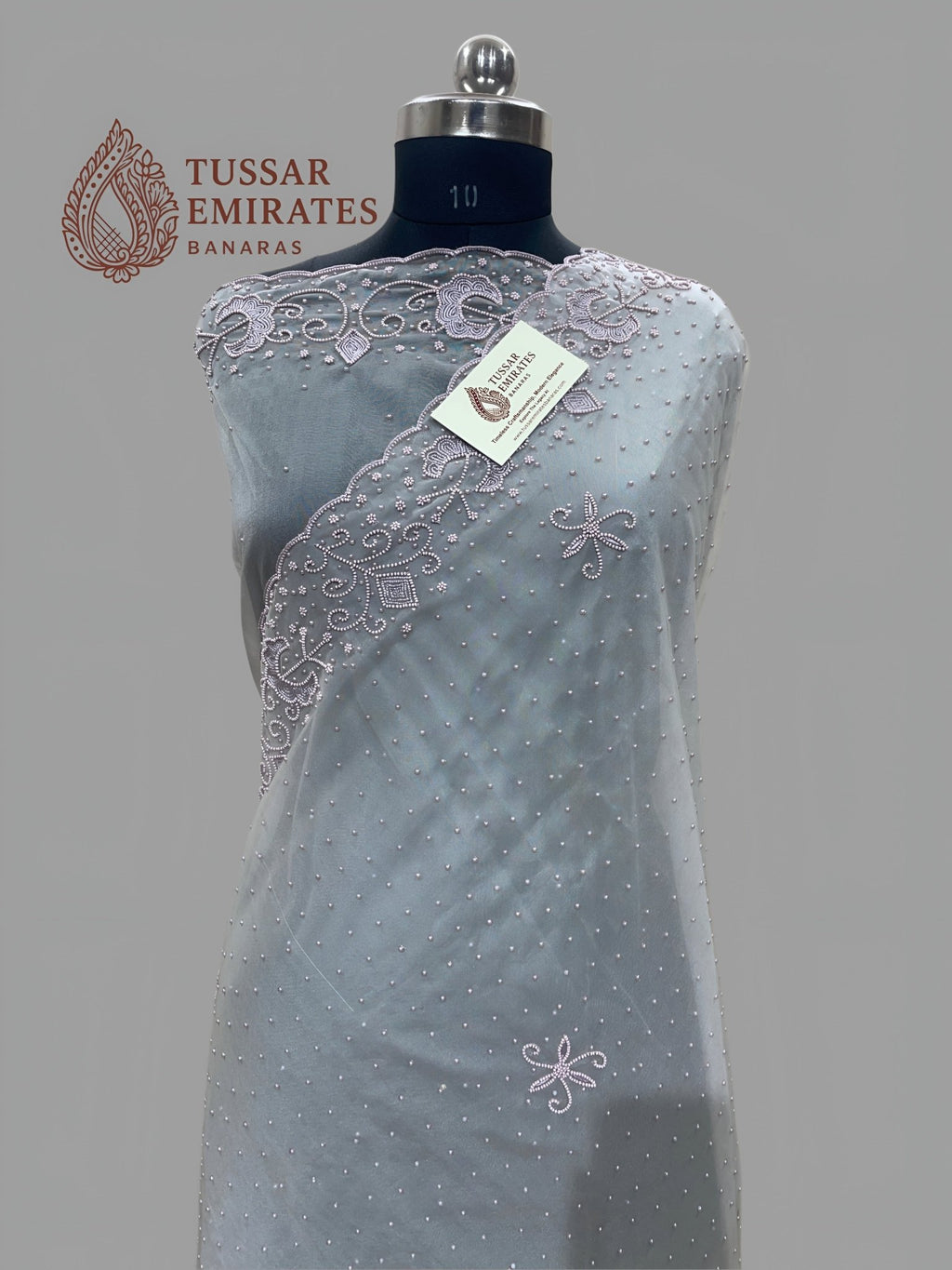 Pure Organza Silk Handloom Banarasi Saree - handwork motifs - Tussar Emirates