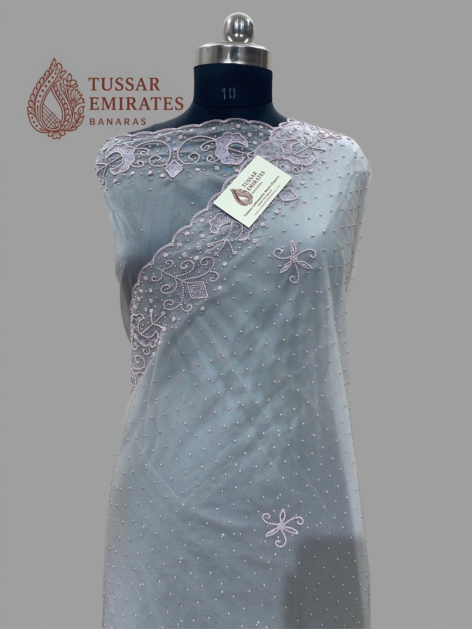 Pure Organza Silk Handloom Banarasi Saree - handwork motifs - Tussar Emirates