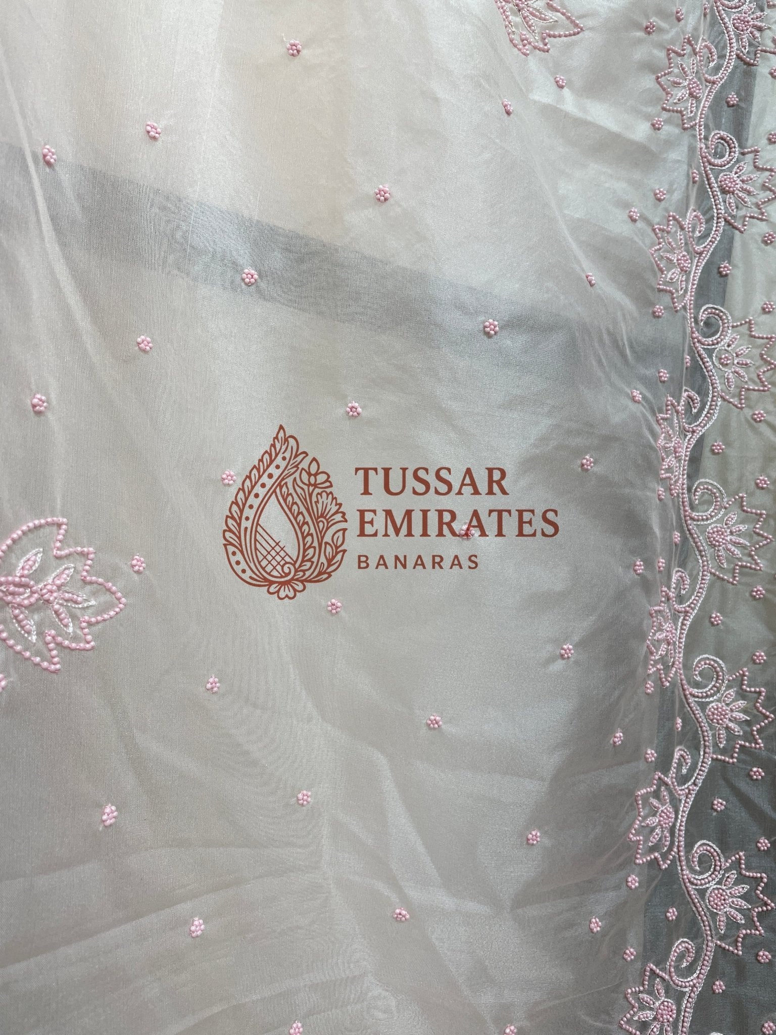 Pure Organza Silk Handloom Banarasi Saree - handwork motifs - Tussar Emirates