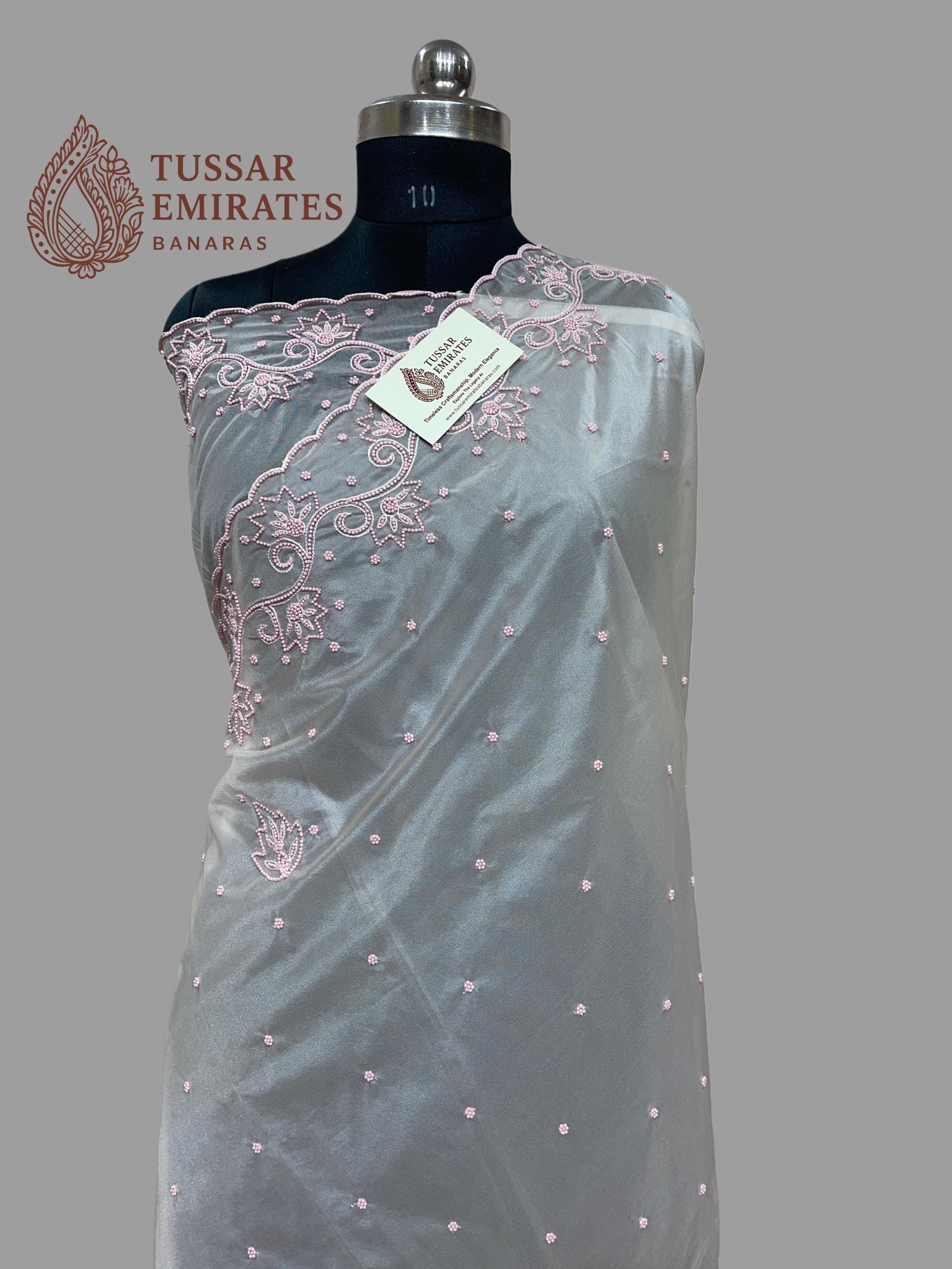 Pure Organza Silk Handloom Banarasi Saree - handwork motifs - Tussar Emirates