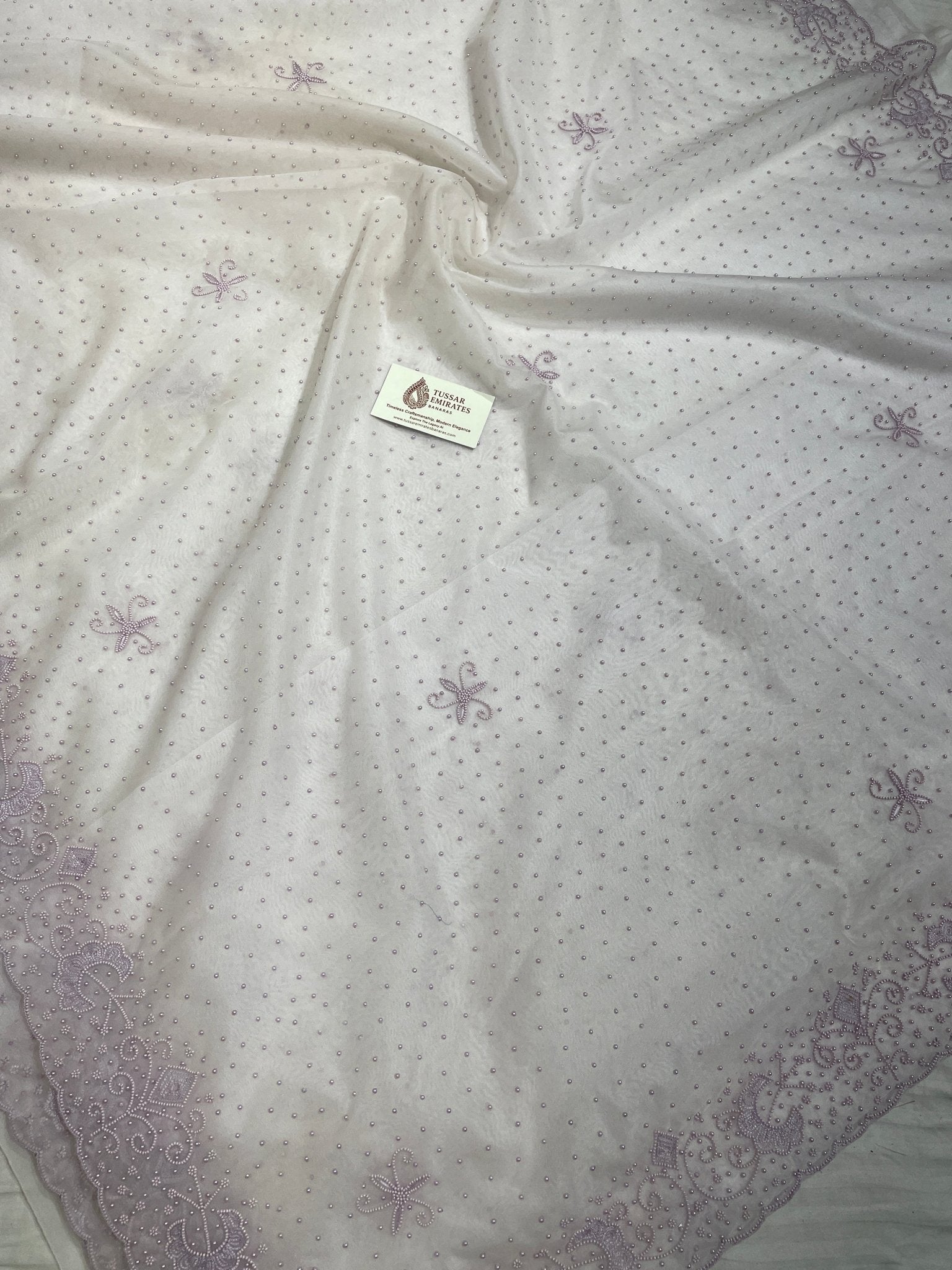 Pure Organza Silk Handloom Banarasi Saree - handwork motifs - Tussar Emirates