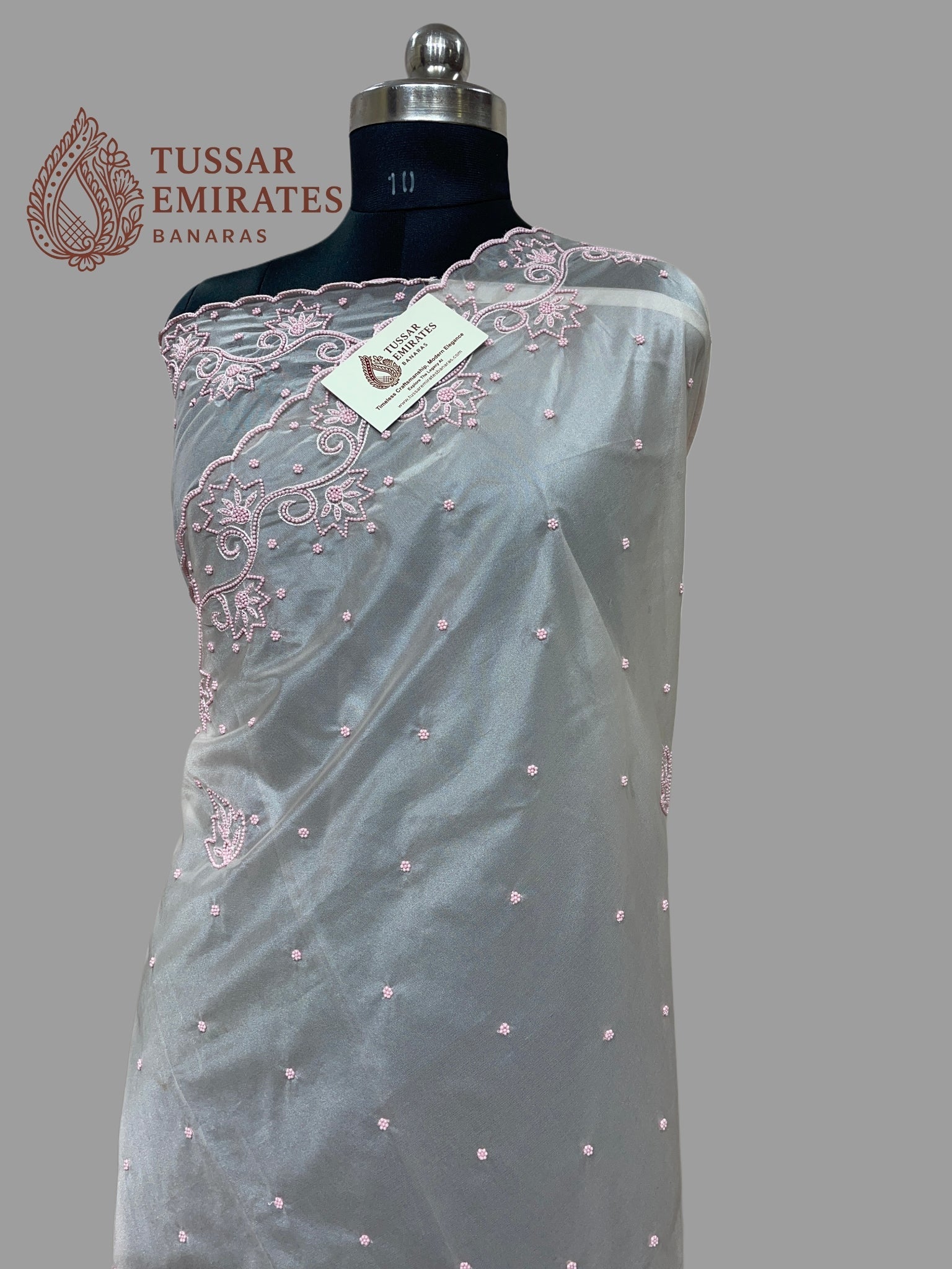 Pure Organza Silk Handloom Banarasi Saree - handwork motifs - Tussar Emirates