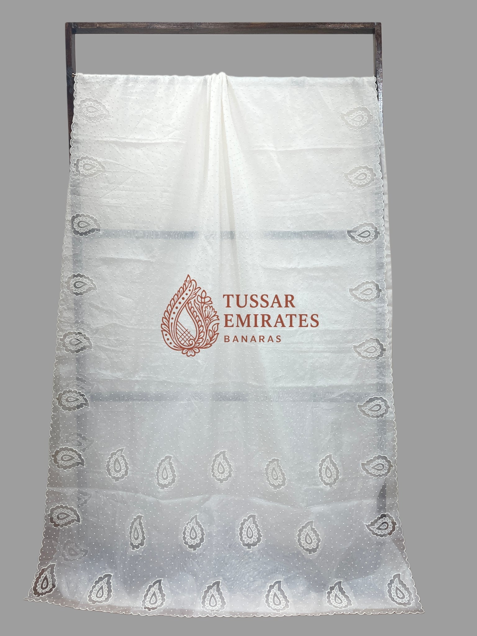 Pure Organza Silk Handloom Banarasi Saree - handwork motifs with applique work - Tussar Emirates