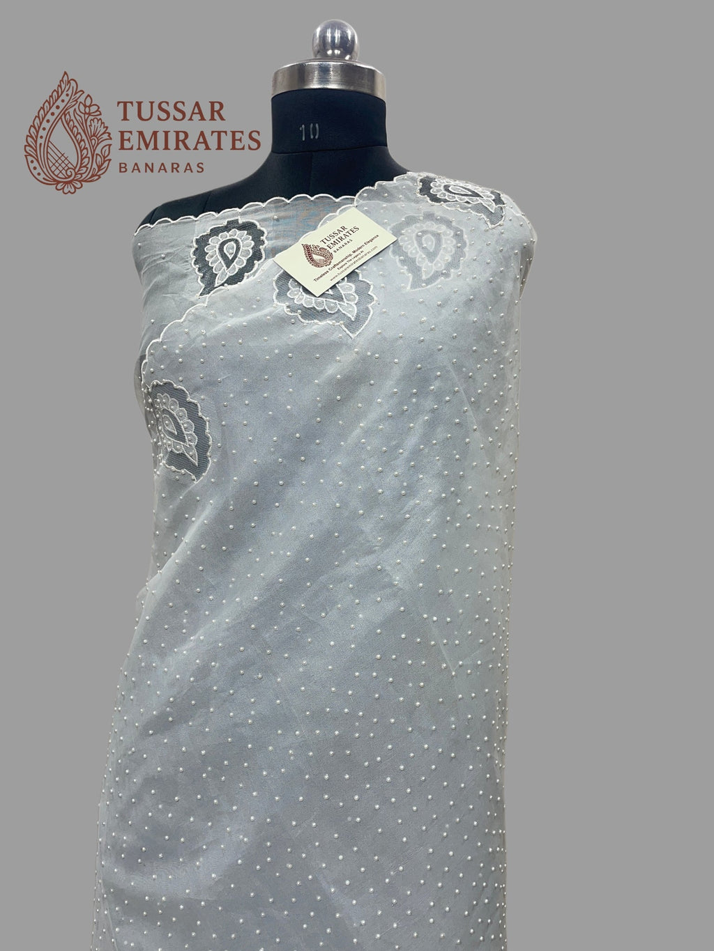 Pure Organza Silk Handloom Banarasi Saree - handwork motifs with applique work - Tussar Emirates