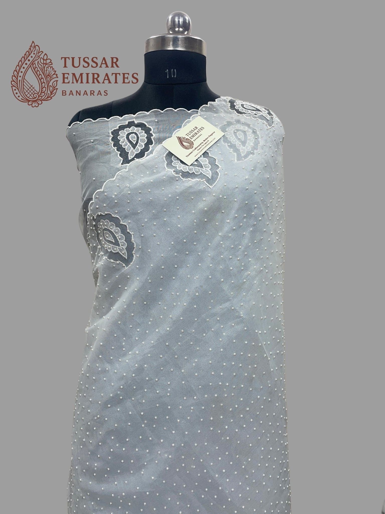 Pure Organza Silk Handloom Banarasi Saree - handwork motifs with applique work - Tussar Emirates