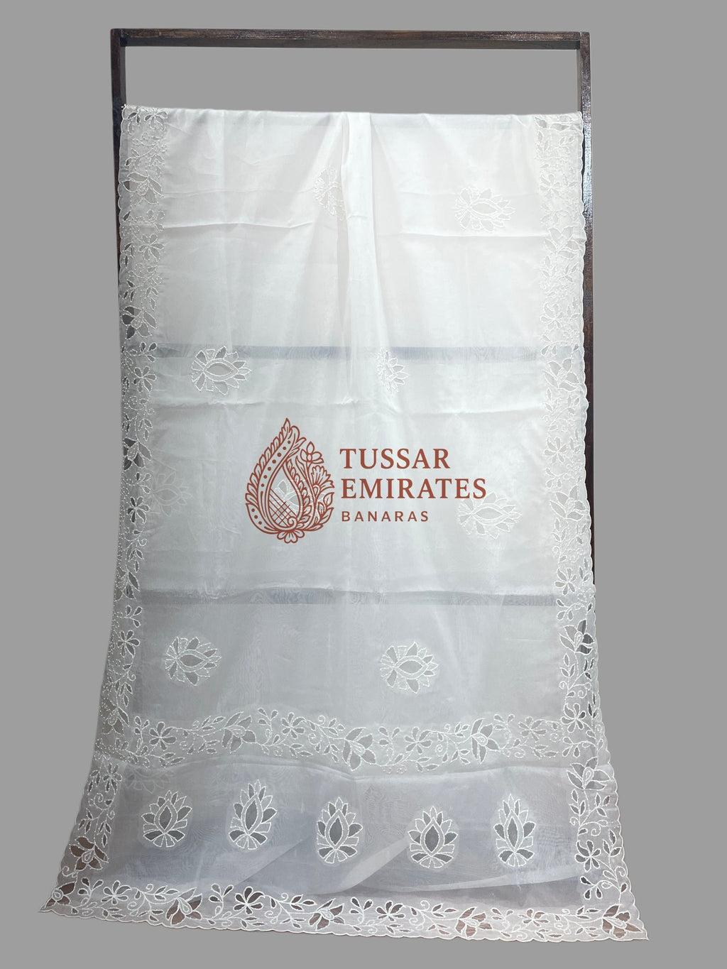 Pure Organza Silk Handloom Banarasi Saree - handwork motifs with applique work - Tussar Emirates