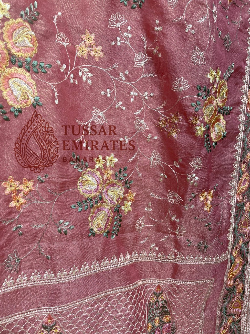 Pure Tissue Silk Banarasi Saree - Chikankari all over - Tussar Emirates