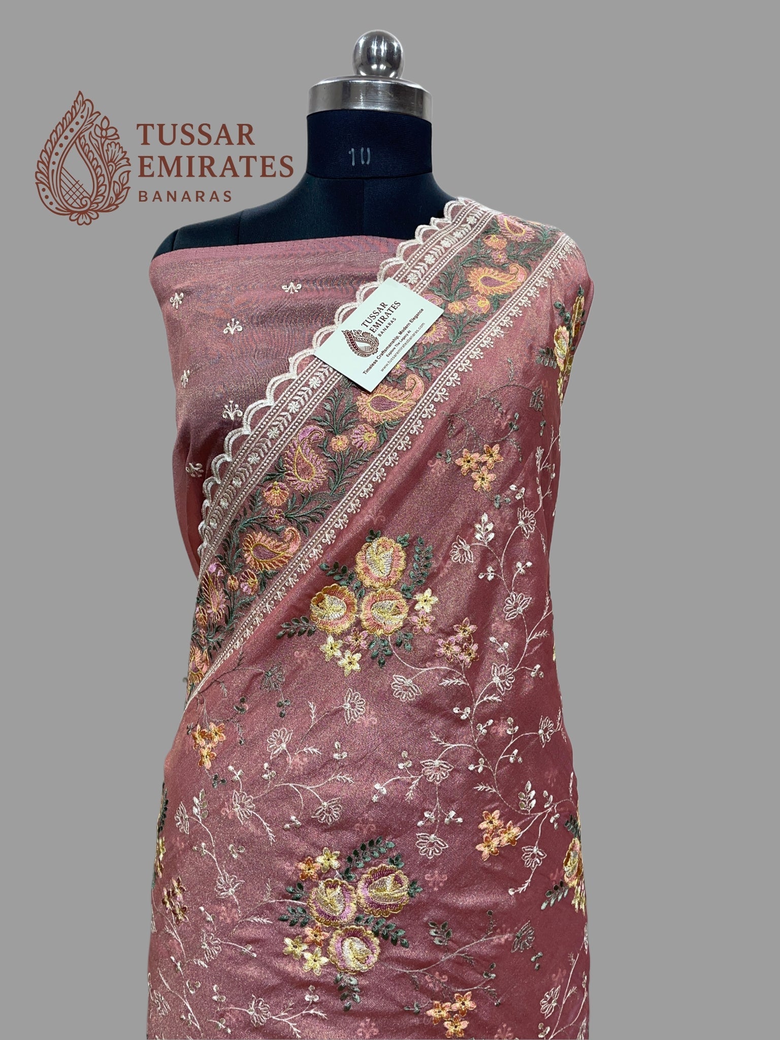 Pure Tissue Silk Banarasi Saree - Chikankari all over - Tussar Emirates