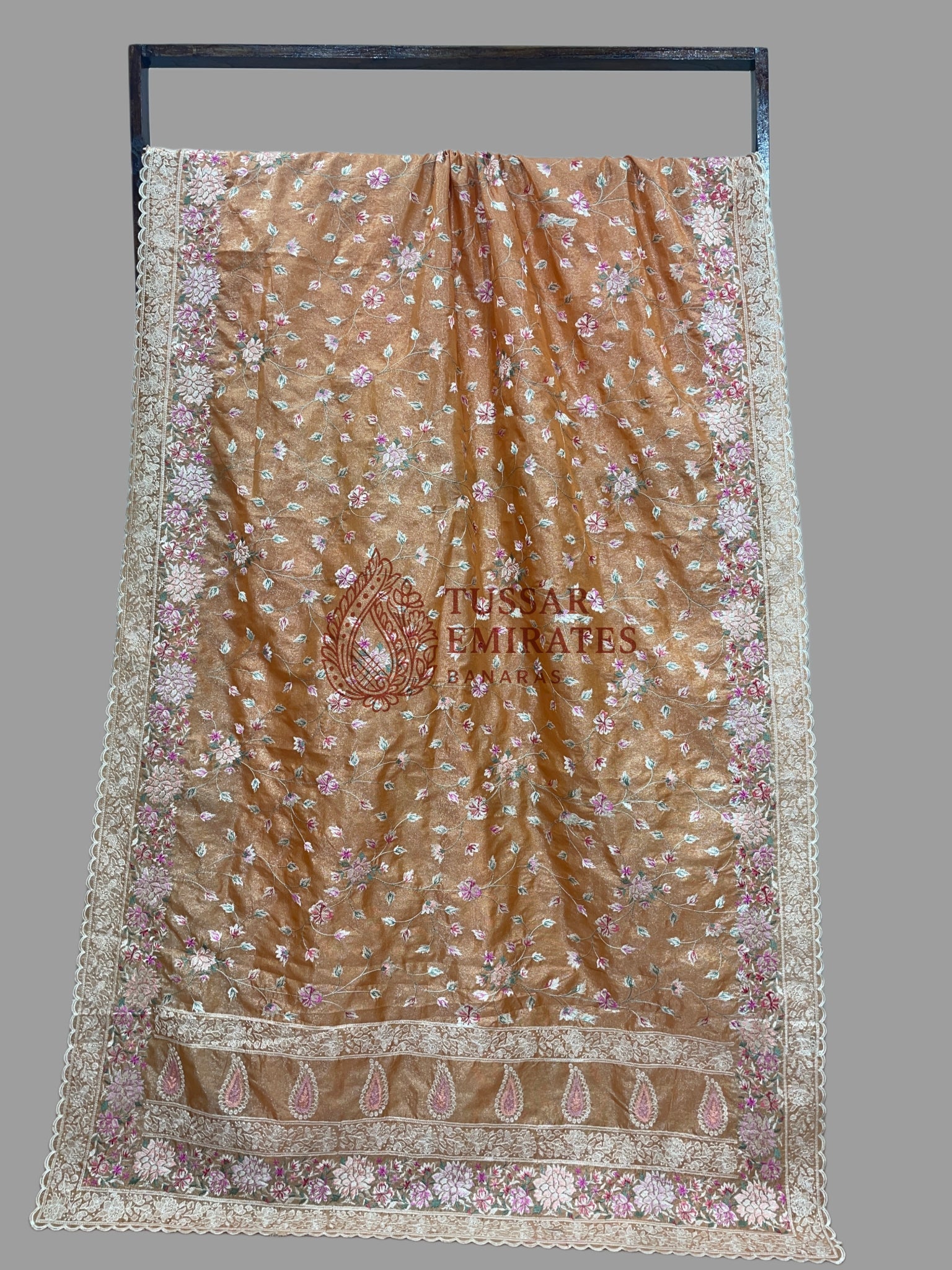 Pure Tissue Silk Banarasi Saree - Chikankari all over - Tussar Emirates