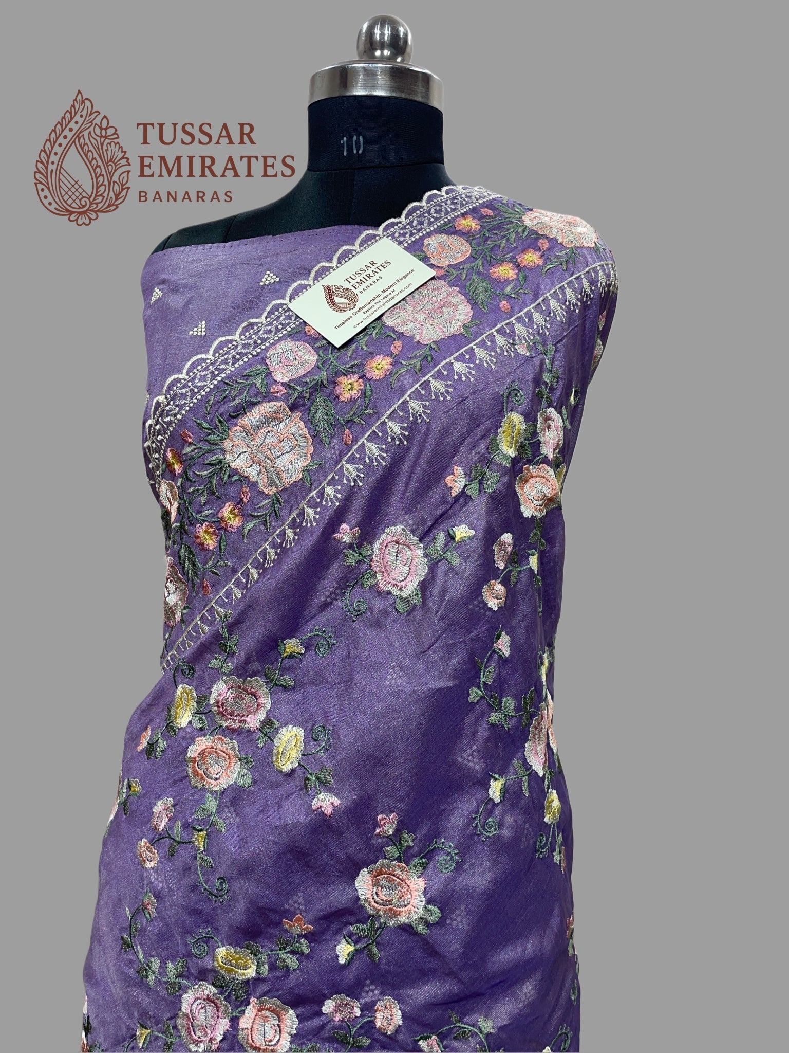 Pure Tissue Silk Banarasi Saree - Chikankari all over - Tussar Emirates