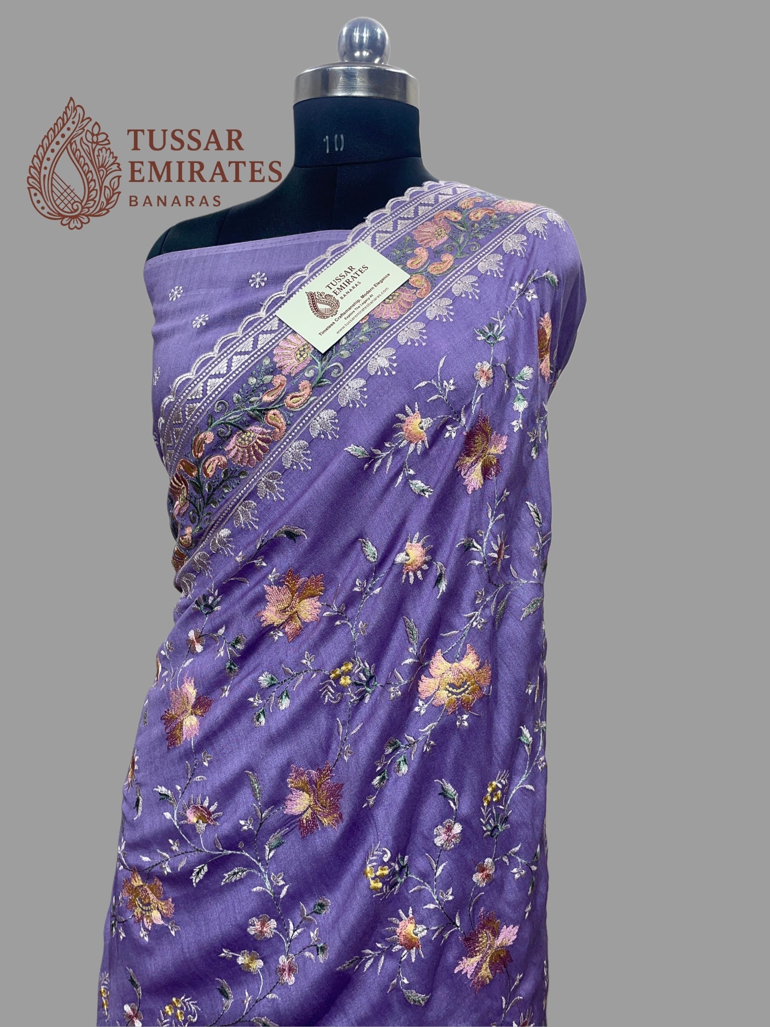 Pure Tissue Silk Banarasi Saree - Chikankari all over - Tussar Emirates