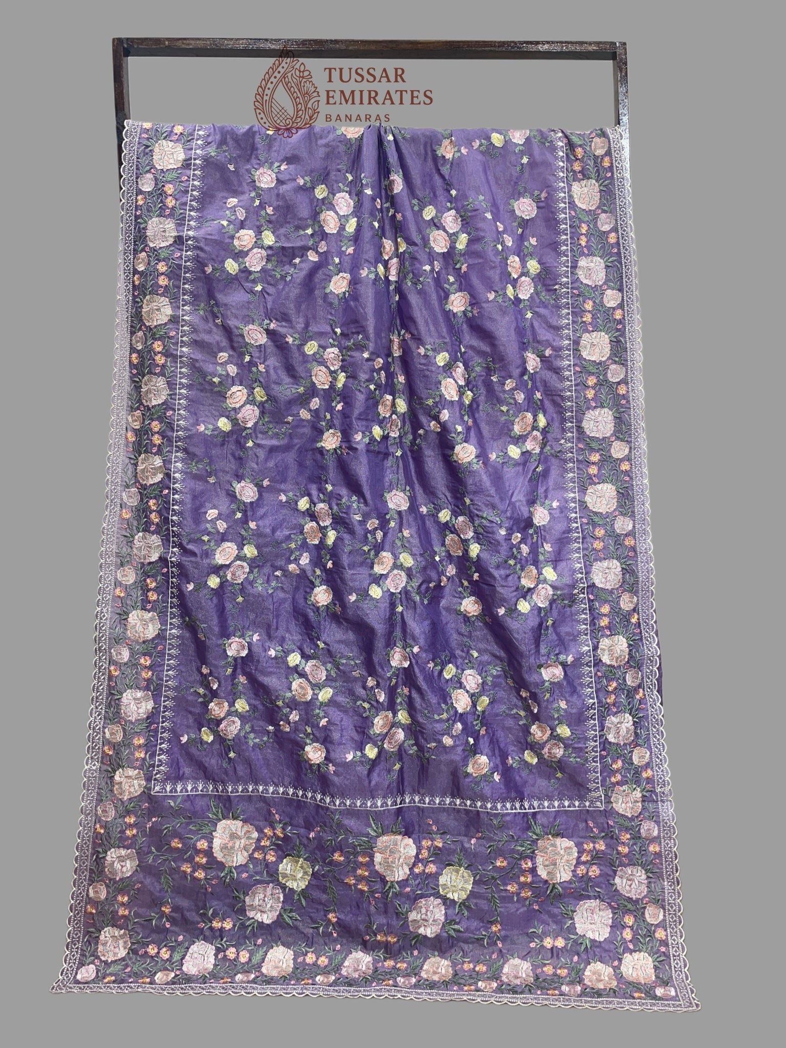 Pure Tissue Silk Banarasi Saree - Chikankari all over - Tussar Emirates