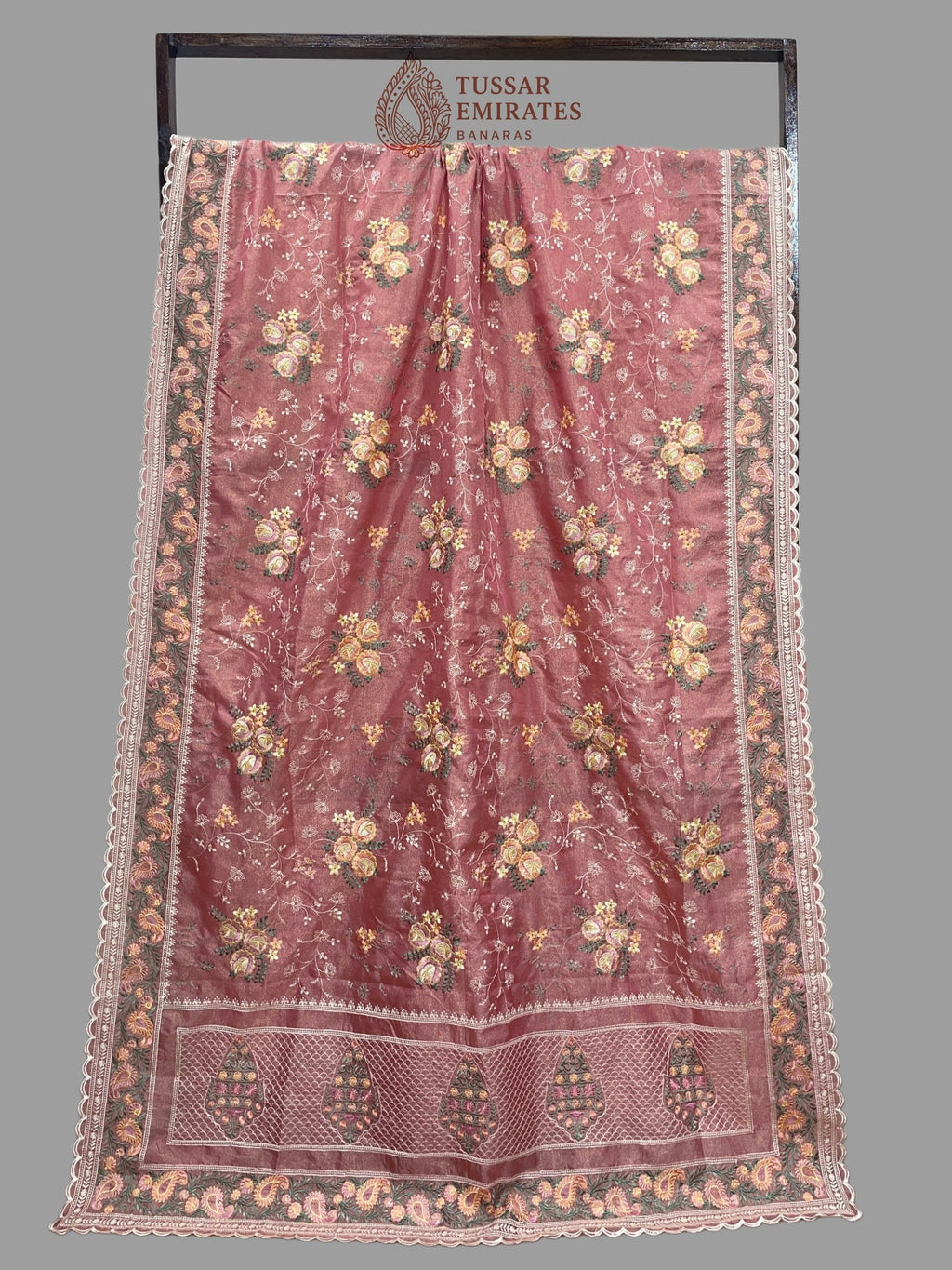 Pure Tissue Silk Banarasi Saree - Chikankari all over - Tussar Emirates