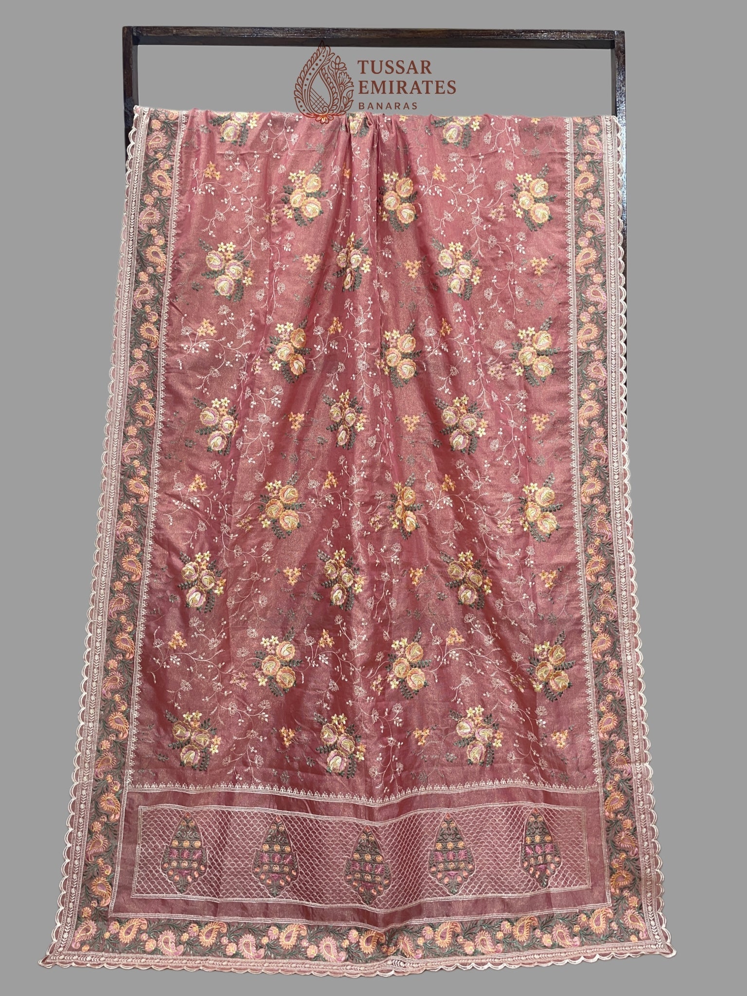 Pure Tissue Silk Banarasi Saree - Chikankari all over - Tussar Emirates