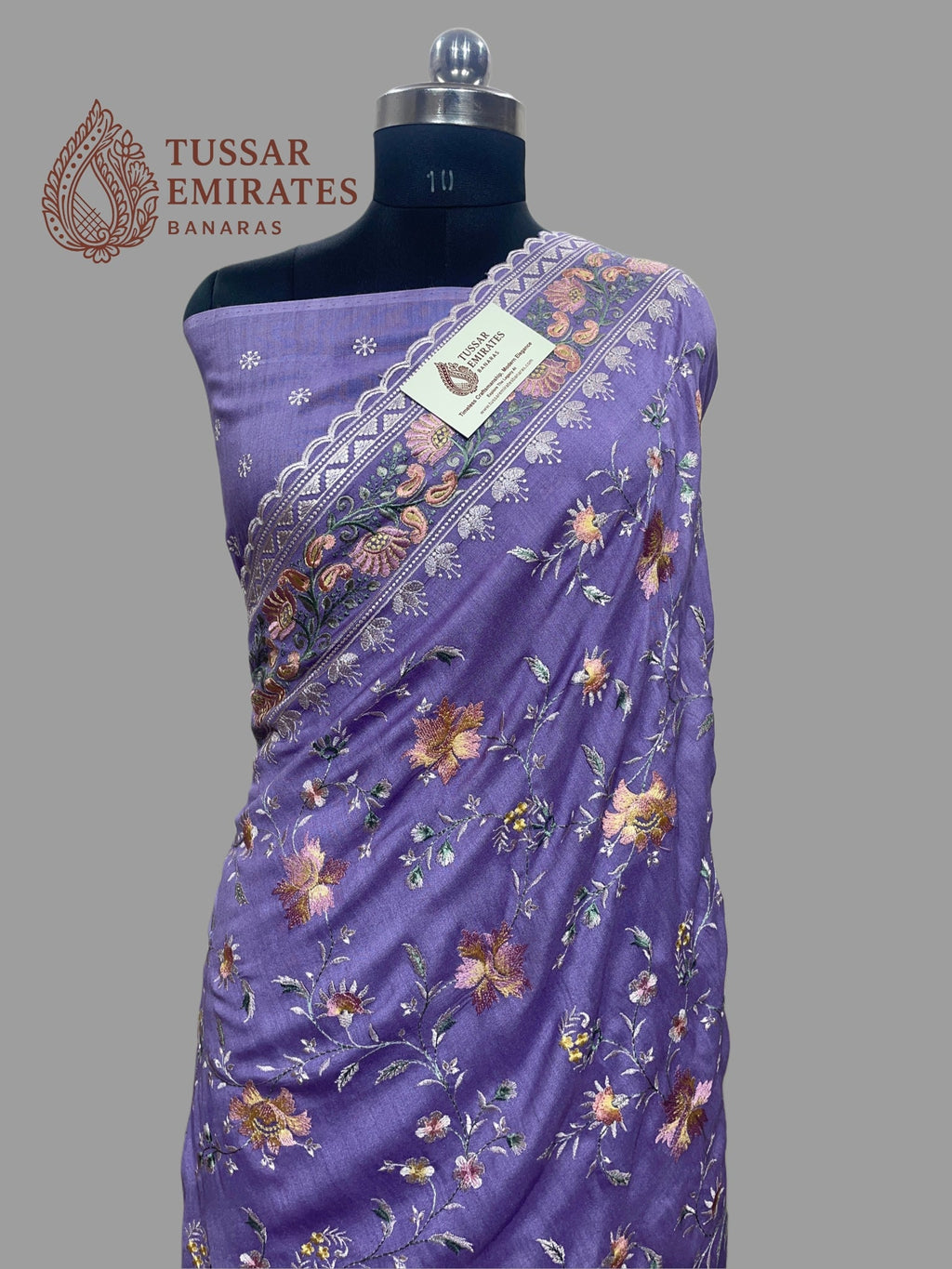 Pure Tissue Silk Banarasi Saree - Chikankari all over - Tussar Emirates
