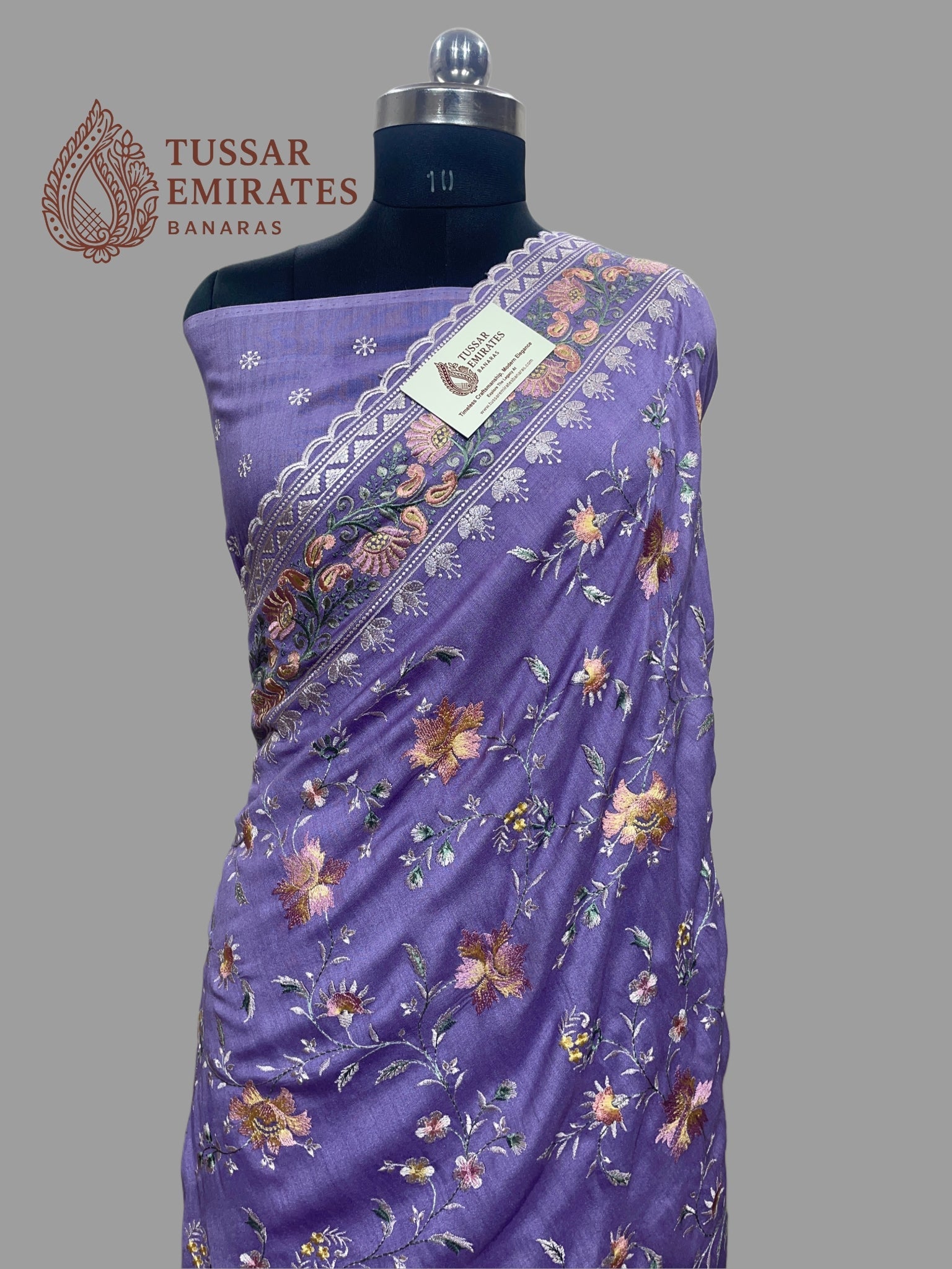 Pure Tissue Silk Banarasi Saree - Chikankari all over - Tussar Emirates