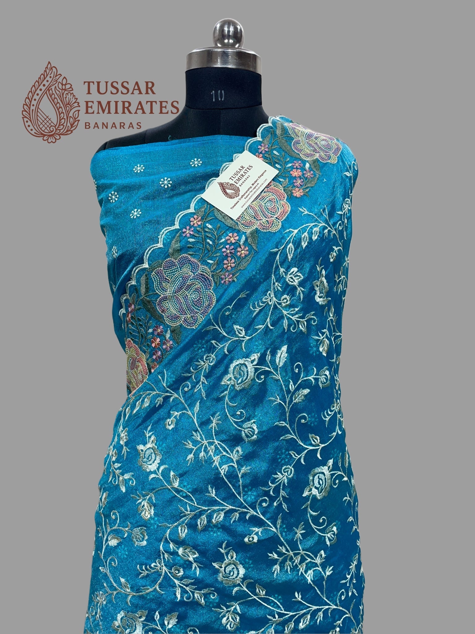 Pure Tissue Silk Banarasi Saree - Chikankari all over - Tussar Emirates