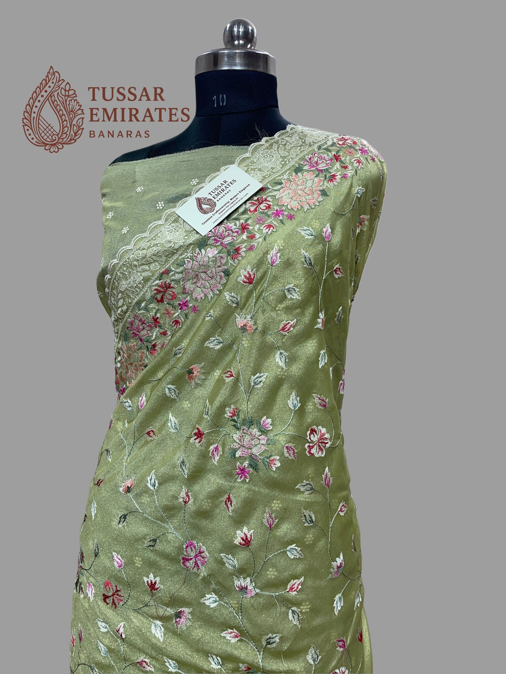 Pure Tissue Silk Banarasi Saree - Chikankari all over - Tussar Emirates