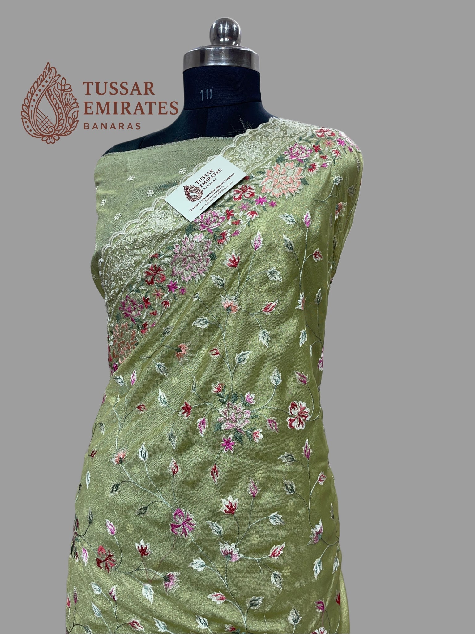 Pure Tissue Silk Banarasi Saree - Chikankari all over - Tussar Emirates