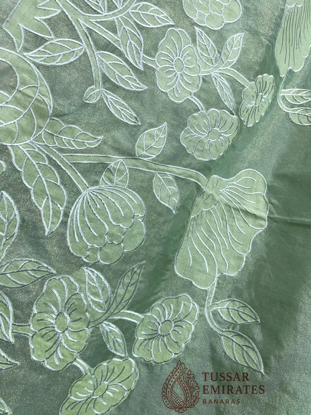 Pure Tissue Silk Banarasi Saree - Chikankari all over - Tussar Emirates