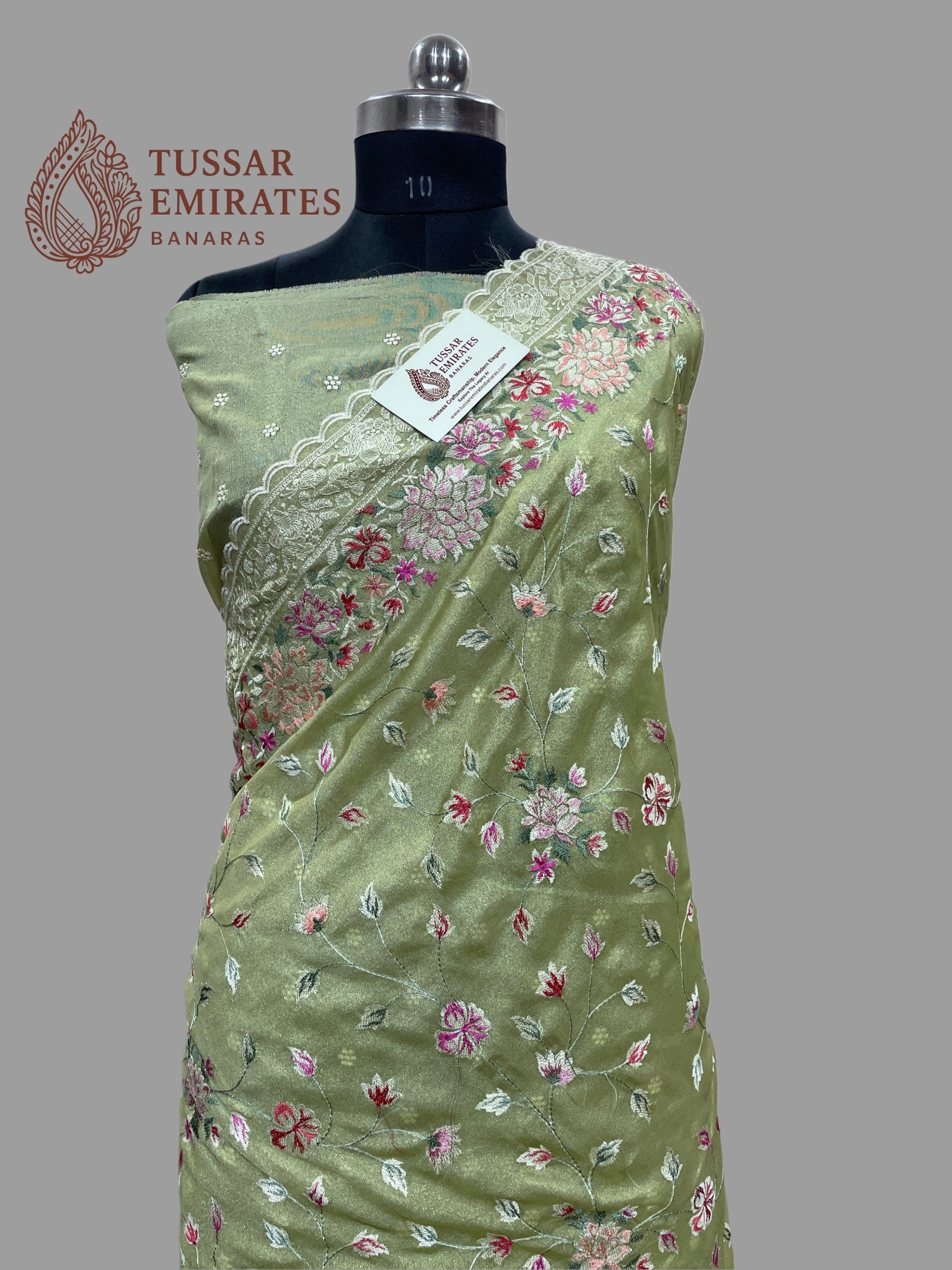 Pure Tissue Silk Banarasi Saree - Chikankari all over - Tussar Emirates